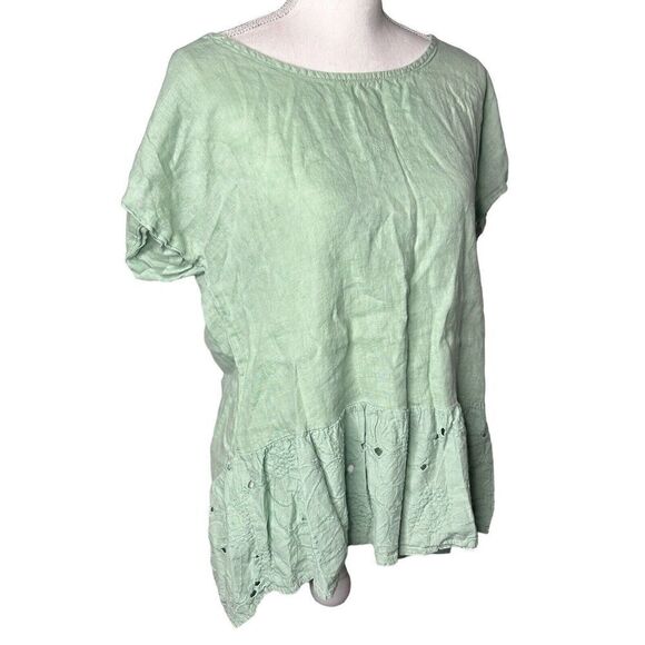 Terzo Millennio Italy 100% Linen Woman’s  Lagenlook High Low Top Shirt Size L - Picture 2 of 7